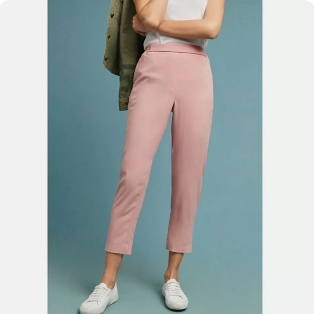 Anthropologie the Essential High Waist Pull-On Trouser in Pink Crepe Size Small